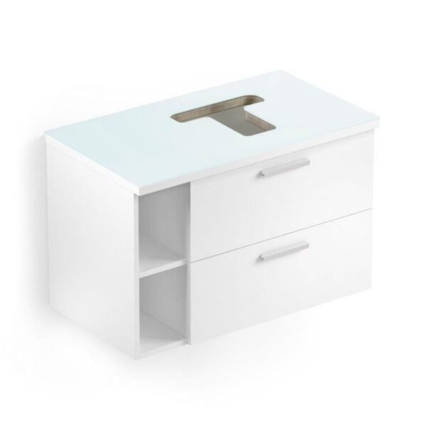 GABINETE PARA CUBA DE APOIO COM GAVETA, BASCULANTE E NICHO - COM FURO E VIDRO - 80 X 46 - BRANCO