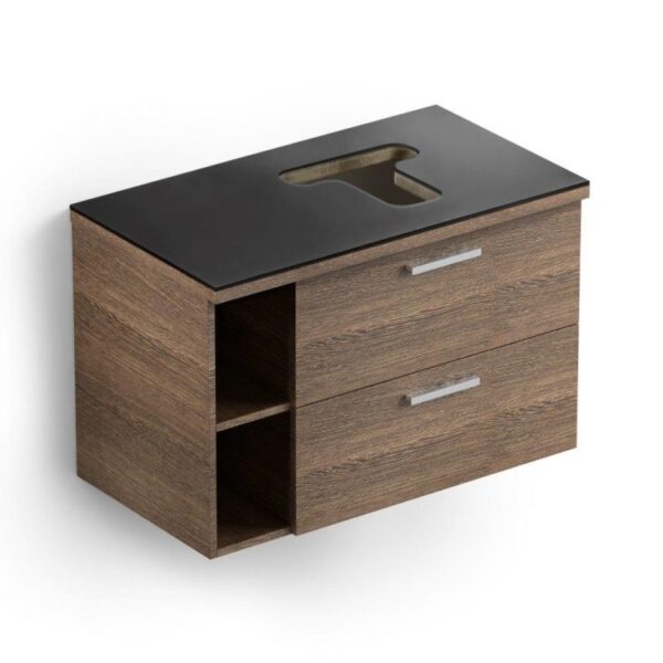 GABINETE PARA CUBA DE APOIO COM GAVETA, BASCULANTE E NICHO - COM FURO E VIDRO - 80 X 46 - WENGUE